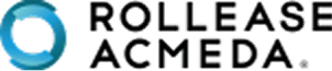 Rollease Acmeda logo featuring a blue circular abstract design to the left of the company name in bold black letters on a light background.